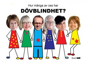 bilder på sex personer och frågan Hur många av oss har dövblindhet