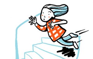flicka som ramlar nerför en trappa, illustration