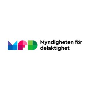 Myndigheten för delaktighets logga. Illustration med text.