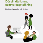 Framsidan av MFD-rapporten. I text står det "Dövblindtolkning som vardagstolkning - Kartläggning, analys och förslag". Under är olika illustrationer som illustrerar dövblindhet.
