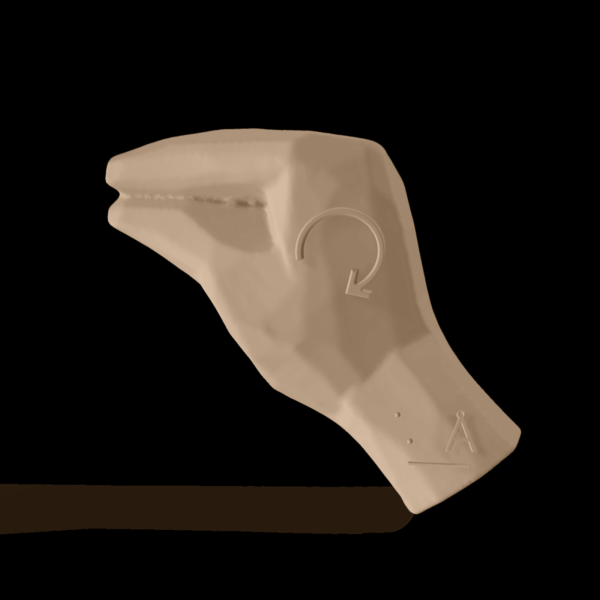 Bild av en 3D-hand som visar bokstaven Å.