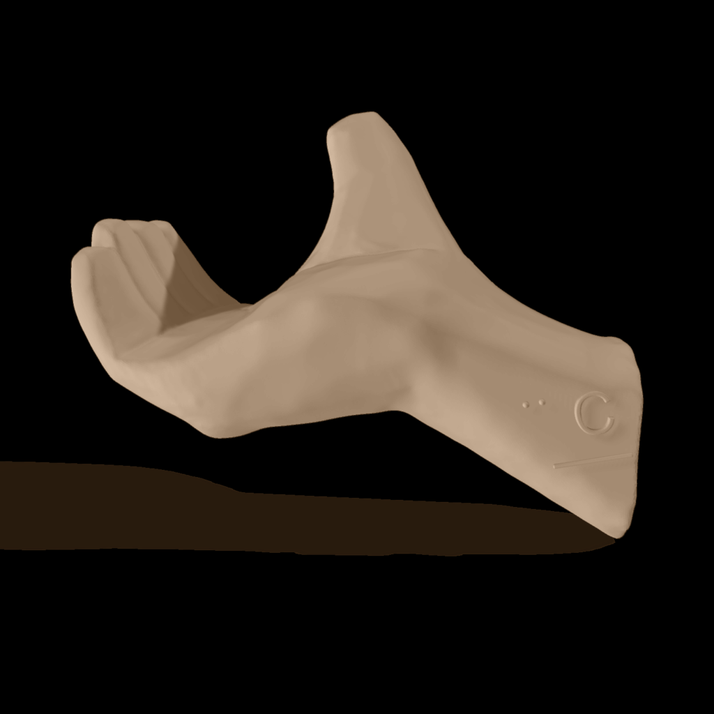 Bild av en 3D-hand som visar bokstaven C.