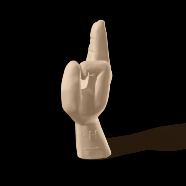 Bild av en 3D-hand som visar bokstaven H.