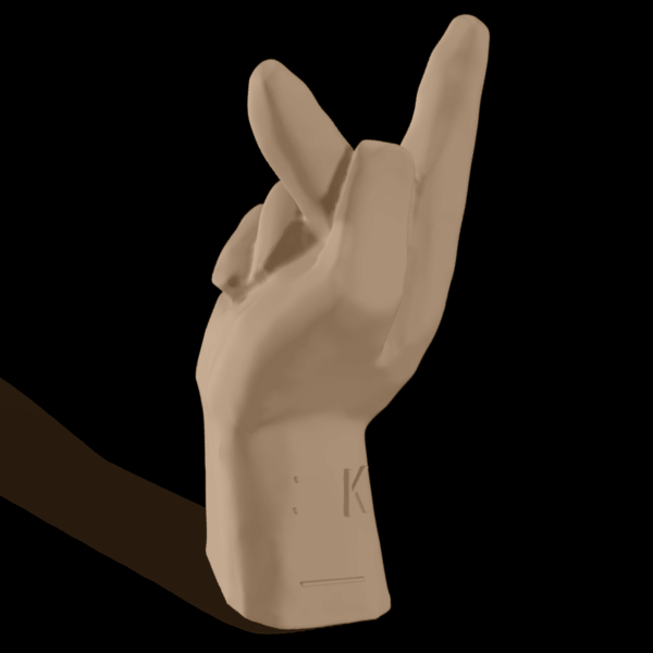 Bild av en 3D-hand som visar bokstaven K.