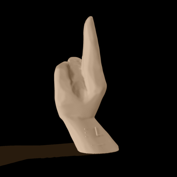 Bild av en 3D-hand som visar bokstaven L.