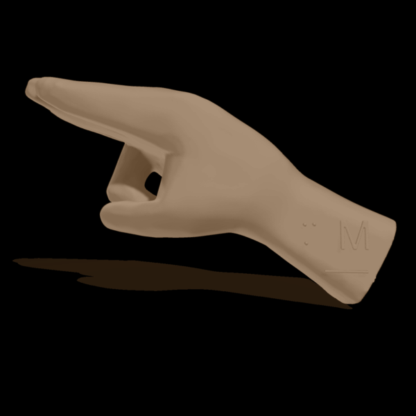 Bild av en 3D-hand som visar bokstaven M.