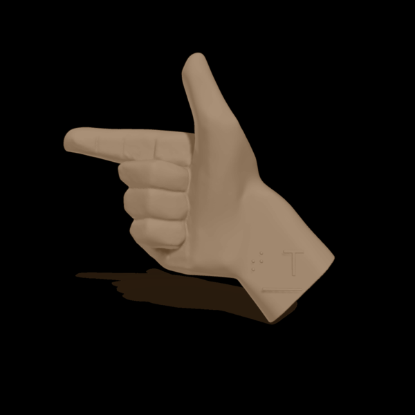Bild av en 3D-hand som visar bokstaven T.