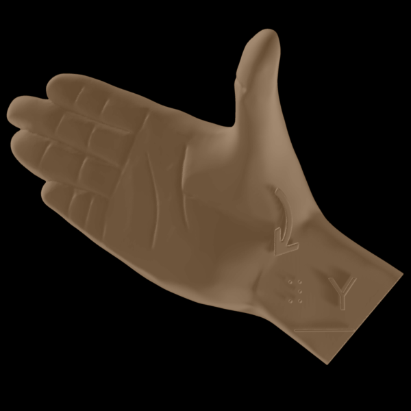 Bild av en 3D-hand som visar bokstaven Y.