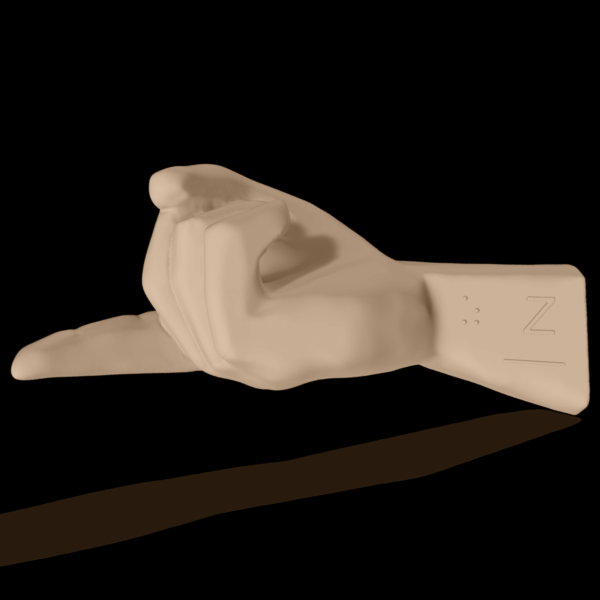 Bild av en 3D-hand som visar bokstaven Z.